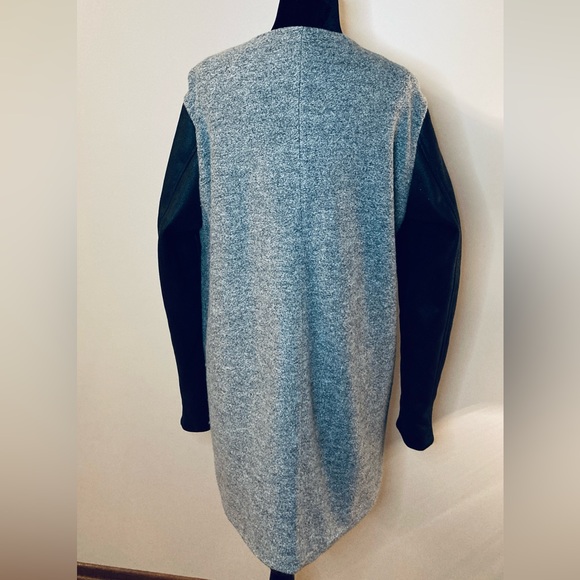 Twik Simons Long Grey Wool Blend Light Coat Black Sleeve Sz L Minimalist Jacket - Picture 4 of 12